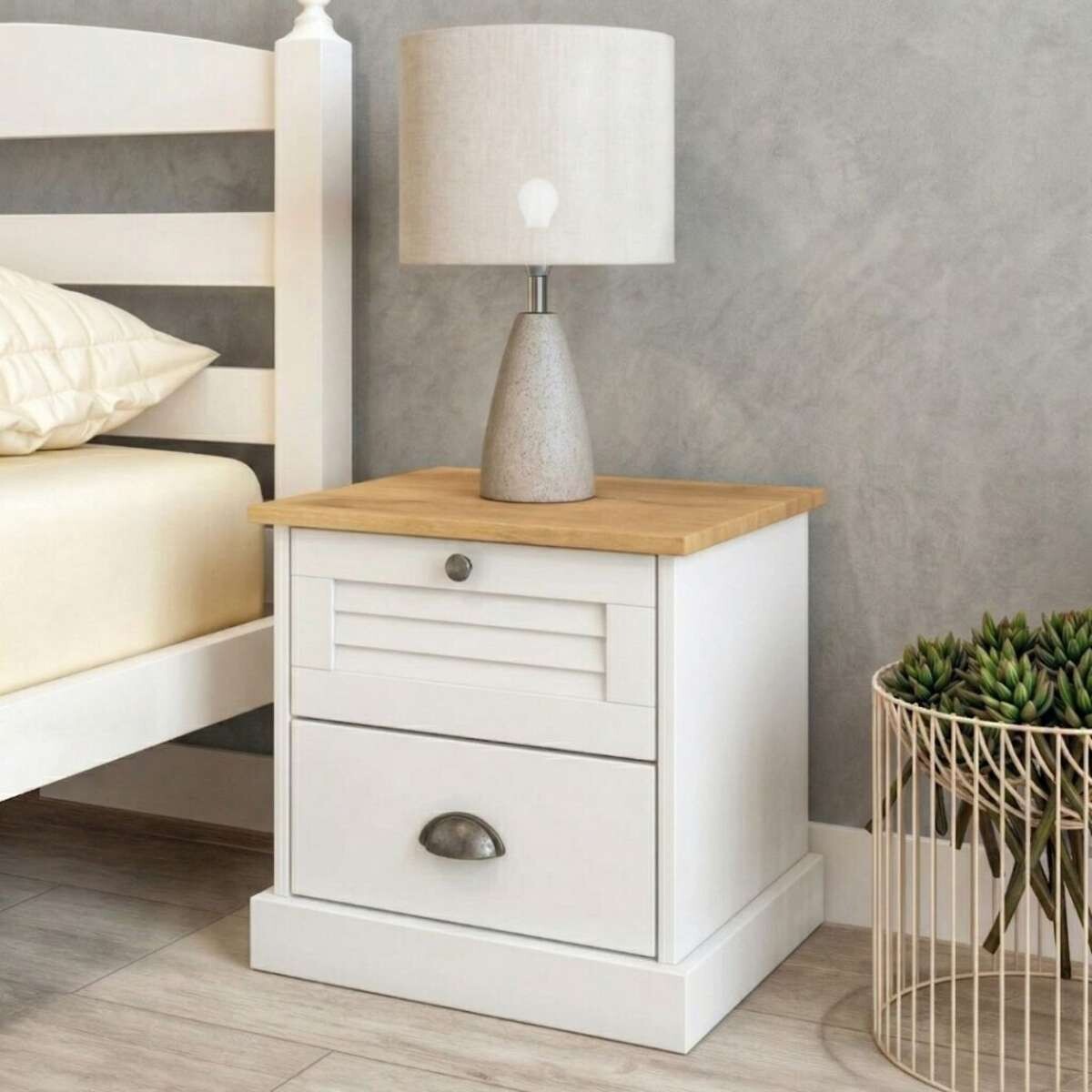 Mesa de Luz 2 Cajones Li­nea Valenciana - Blanco 