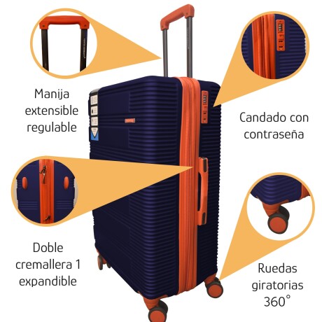 Valija Mediana Rígida Ruedas 360° Cierre Expandible Azul Marino/rojo