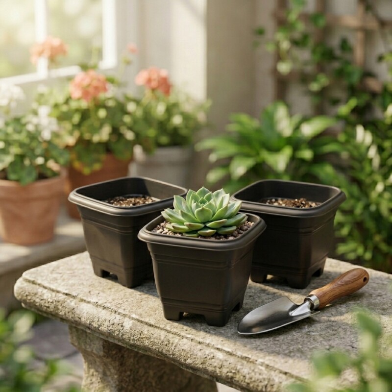 Set x3 maceta mediana cuadrada 4,3 lts NEGRO