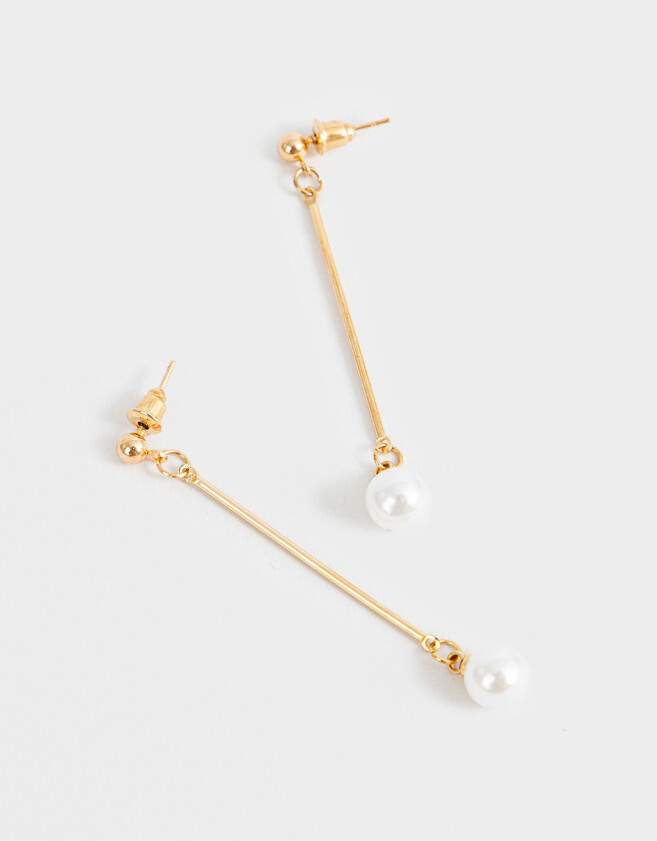 Aros Colgantes Largos Perlas Aros Colgantes Con Perlas - Dorado