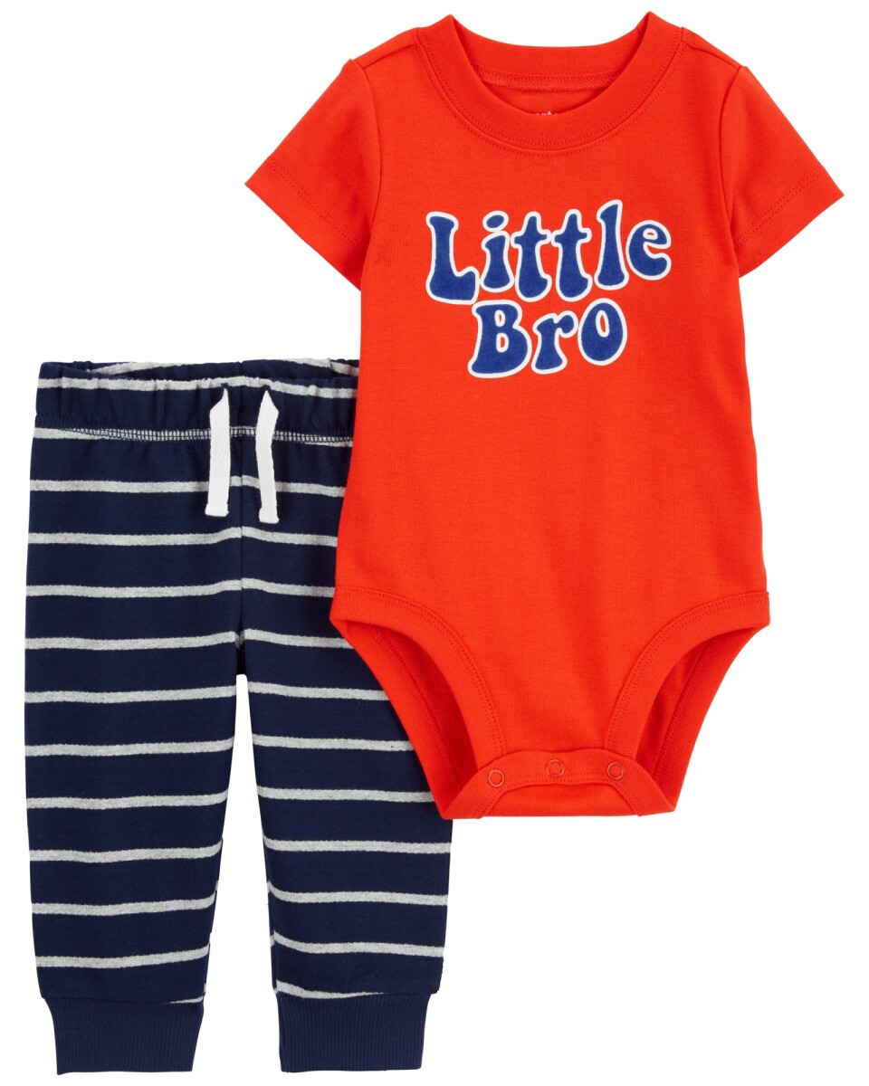 Set dos piezas de algodón, pantalón y body estampa little bro 