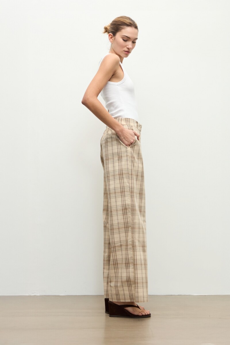 Pantalon wide leg escoces beige