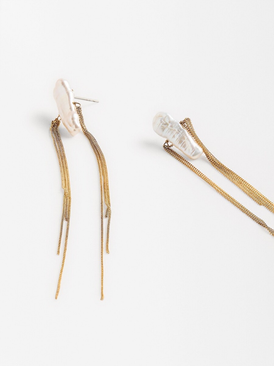 Pendientes Largos Con Perlas De Agua Dulce dorado