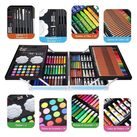 Set Valija Metálica Arte Escolar Didáctico 145 Piezas Esc002003-ast