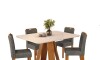 Juego De Comedor - 4 Sillas + Mesa Tapa De Vidrio - Celeste Beige / Gris