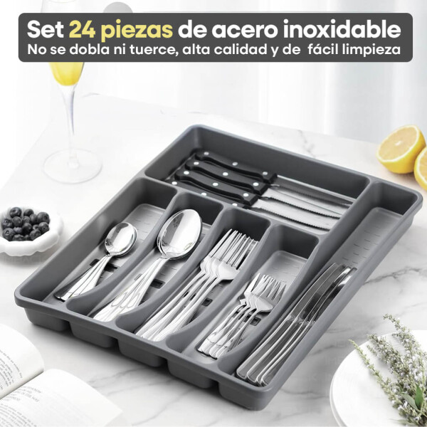 Set de 24 Cubiertos IMBACK IBK-HMJ077 | Acero Inoxidable con Cubertero Organizador de 6 Compartimentos Set de 24 Cubiertos IMBACK IBK-HMJ077 | Acero Inoxidable con Cubertero Organizador de 6 Compartimentos