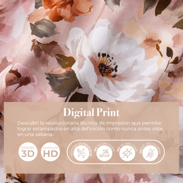 JUEGO DE SÁBANAS ROSAS PREWASHED DIGITAL PRINT QUEEN