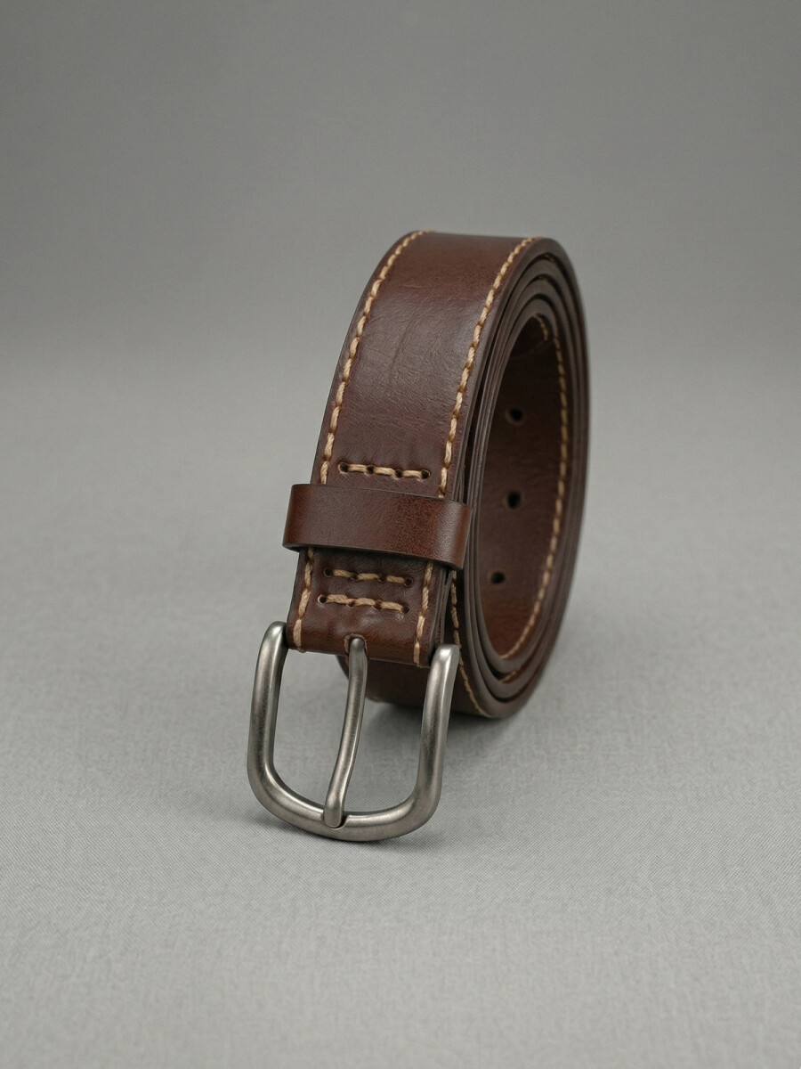 CINTO CUERO MARRON - CON COSTURA 