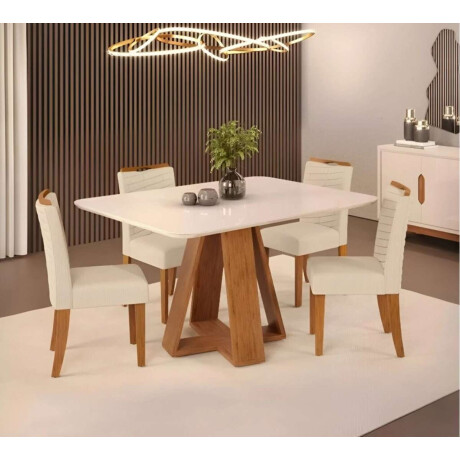 Juego De Comedor 4 Sillas + Mesa Tapa De Vidrio Celeste Beige / Beige
