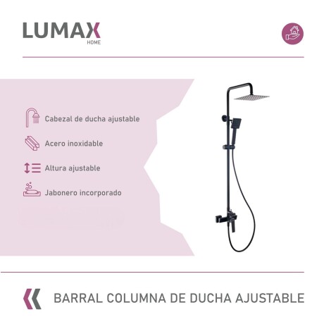 Barral columna cuadrada de ducha Negro Ajustable sin monocomando color