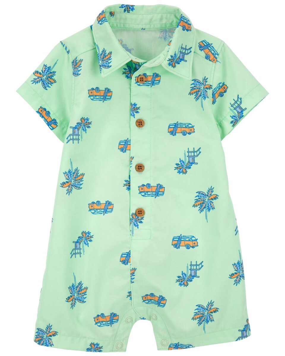 Monito corto de popelina, verde, diseño tropical 