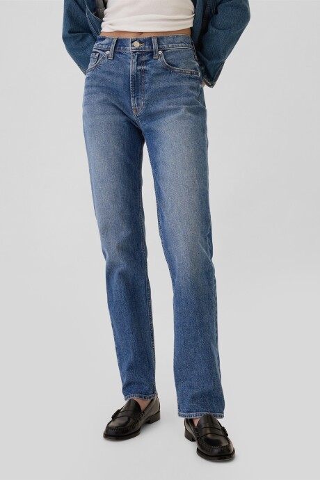 Jean 60S Straight Tiro Alto Mujer Medium Wash