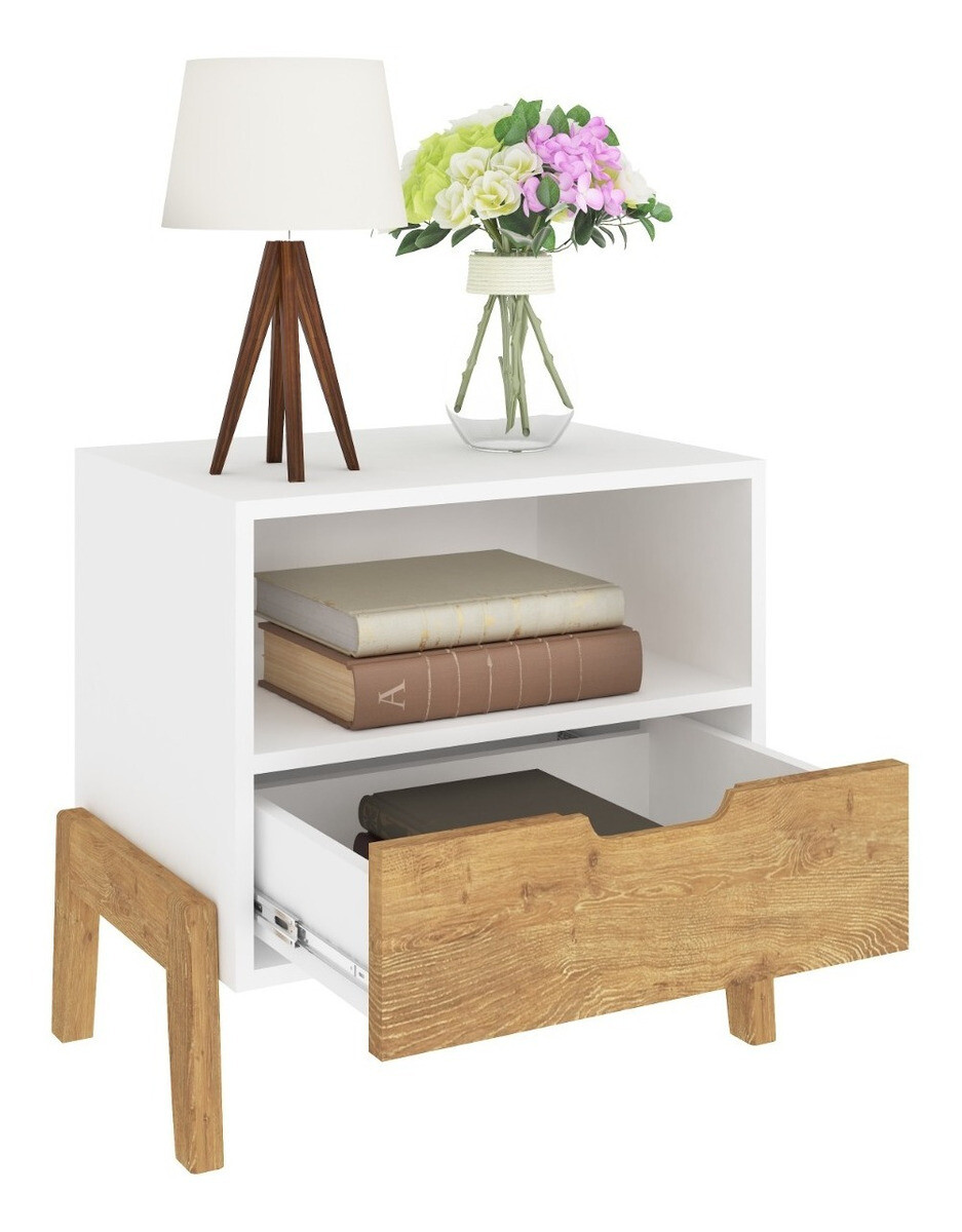 Mesa De Luz Nordica Living Dormitorio Combinada 1 Cajón 