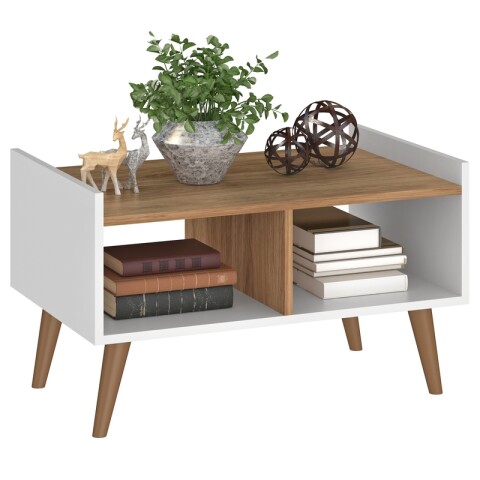 Mesa de Centro Escandinava Retro con Patas - MDP 15mm - Blanco / Miel Mesa de Centro Escandinava Retro con Patas - MDP 15mm - Blanco / Miel