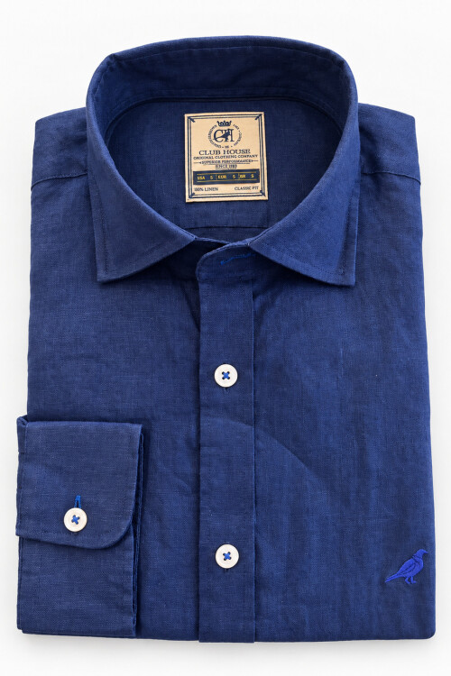 Camisa lino Short Collar Navy