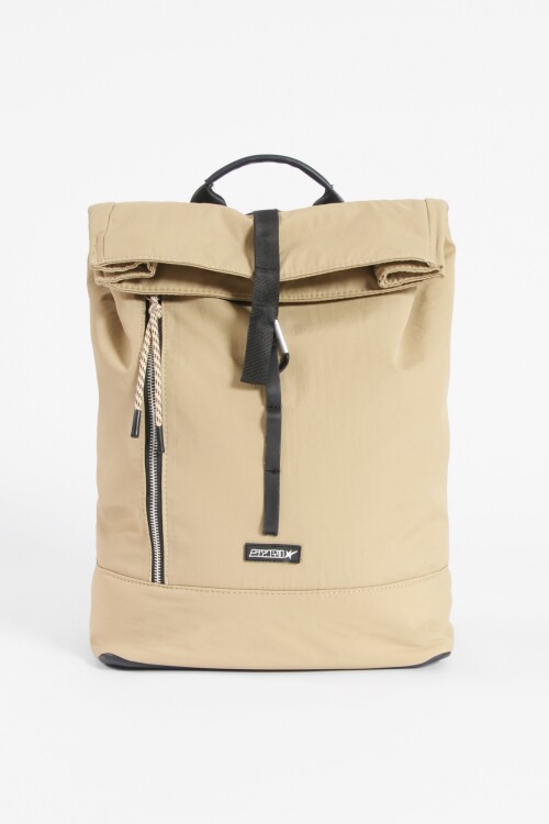 Mochila zipper de tela beige