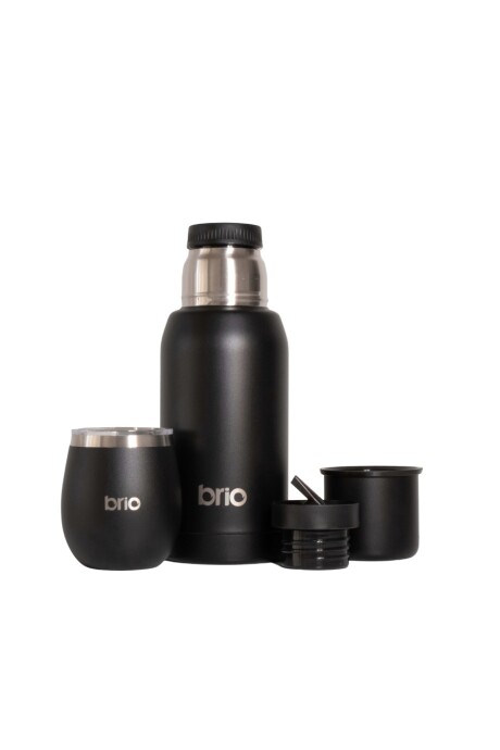 Set De Termo 750 Ml Y Mate Con Tapa brio Acero Inox Negro