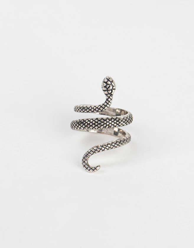 Anillos Medianos y Grandes Con vibora Anillo De Serpiente - Plateado Antique Silver