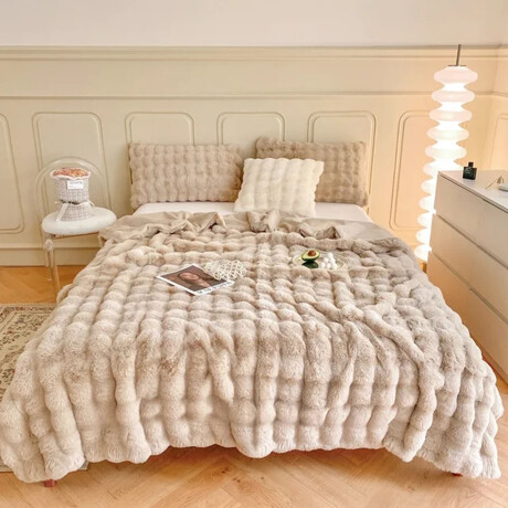 Frazada Manta 2 Plazas Afelpada Pelos Forro Polar Cama Sofá Beige
