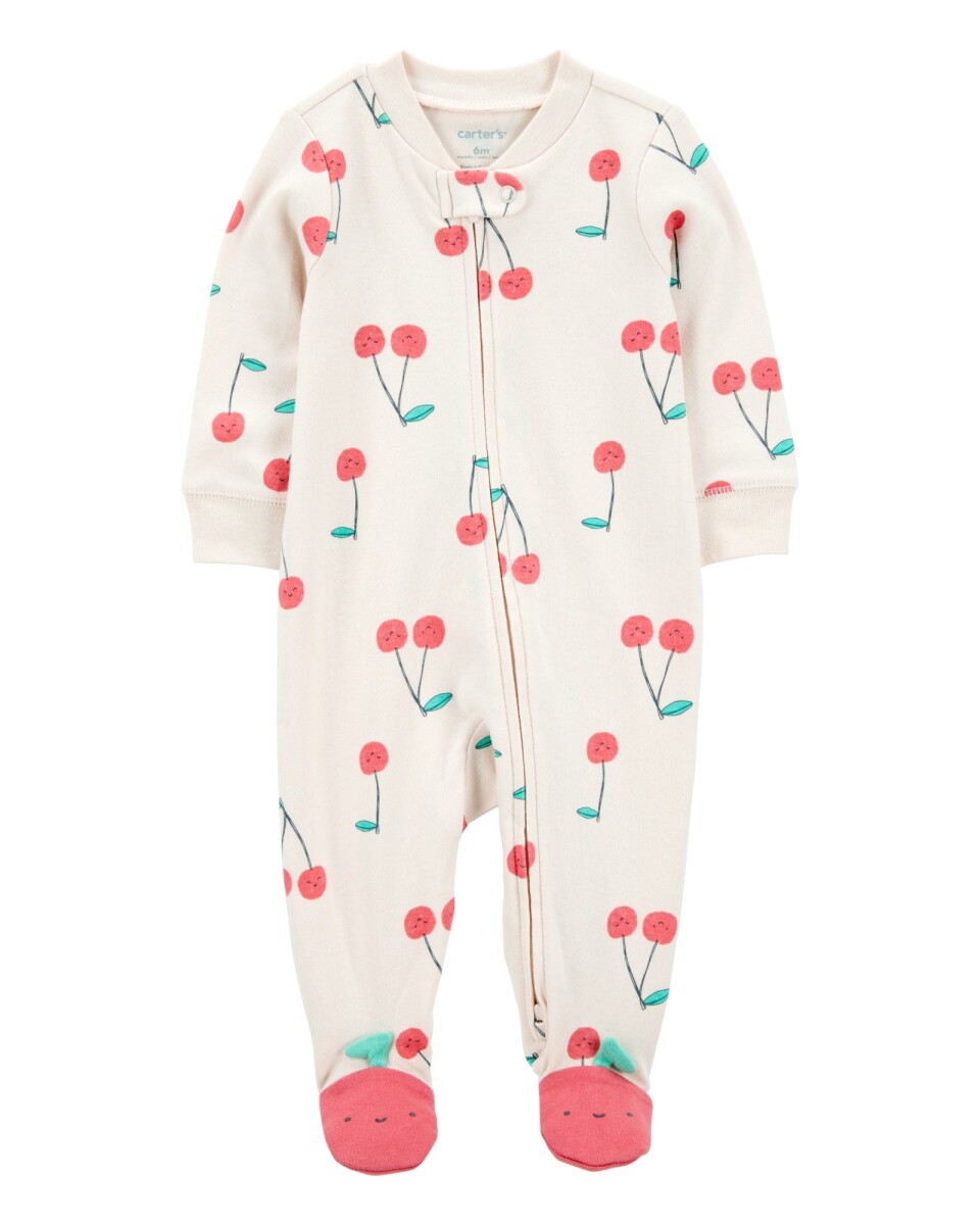 Pijama una pieza de algodón, con pie, diseño cerezas 