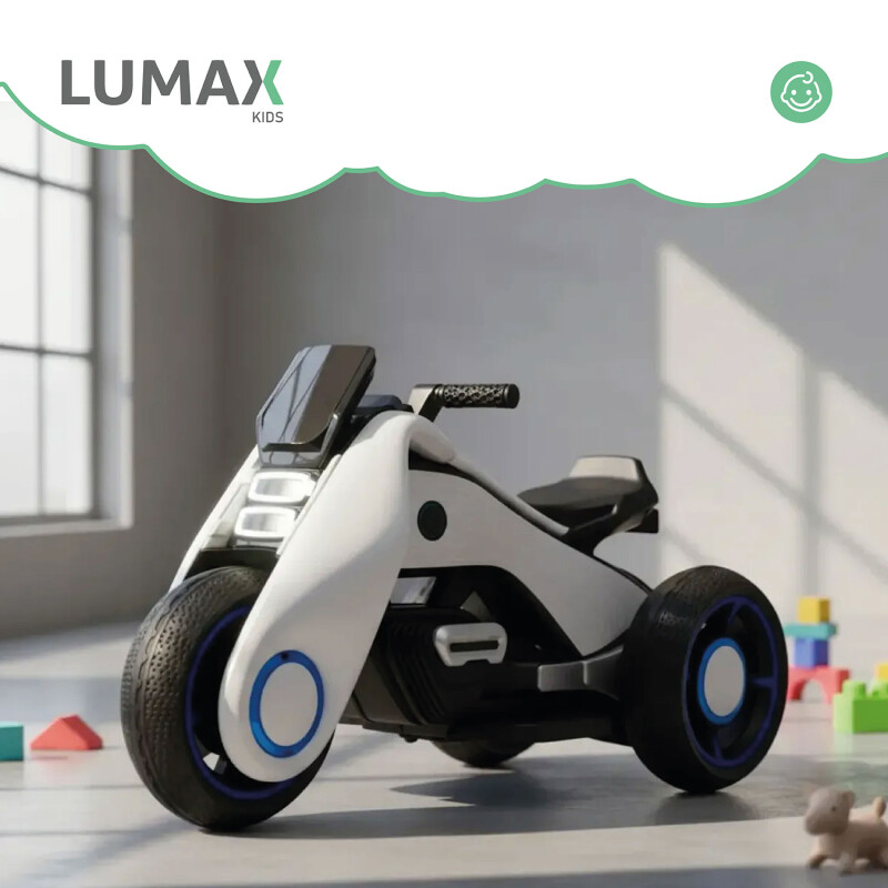 Moto futuro a batería infantil Lumax Grande con luces y musica Blanco