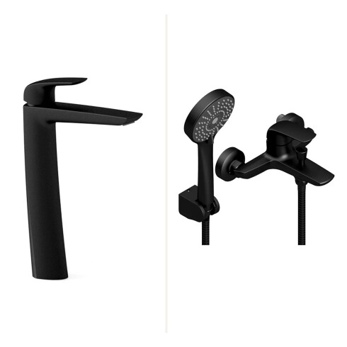 Juego Grifería Epuyen FV Negra Lavatorio Alto NEGRO