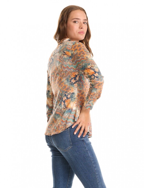 Camisa Saten Printed MULTI/ANARANJADO