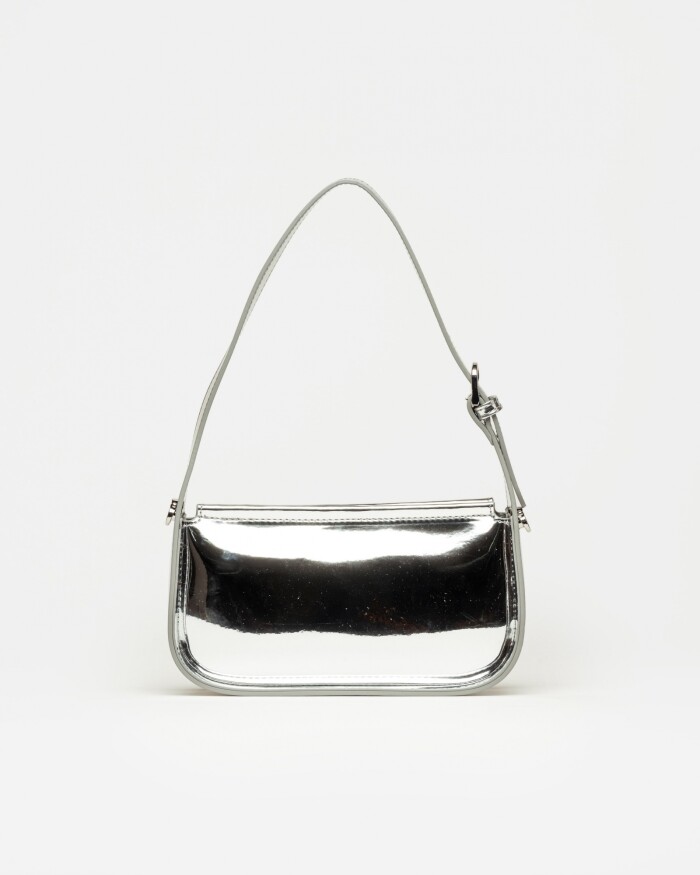 Cartera al hombro Leaf en efecto cuero charol Metalizado