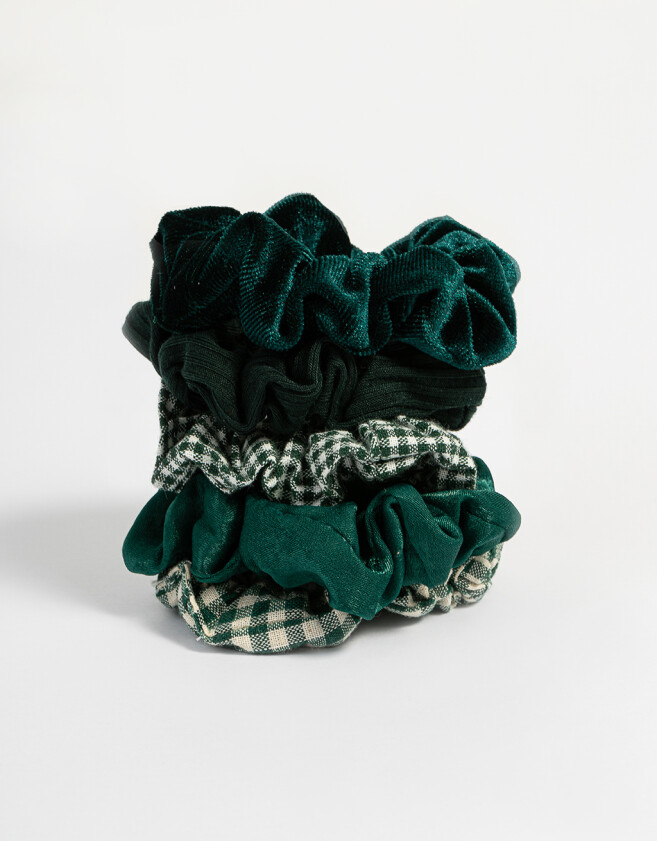 Skunzies Set por 5 Set De Scrunchies Monocromático - Verde Oscuro