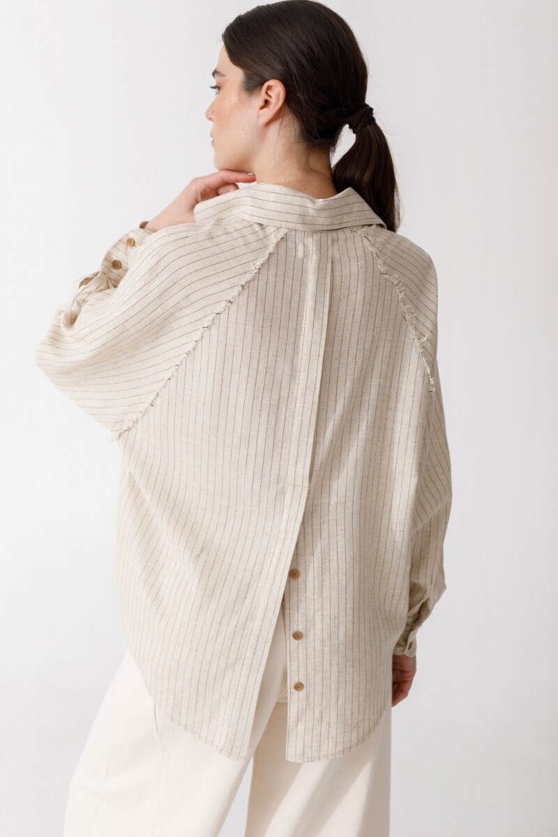 CAMISA RAGLAN Rayas Beige