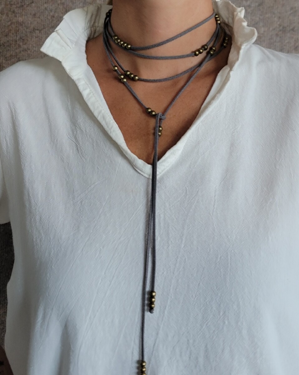 Collar Corbatín - Gris - Oro 