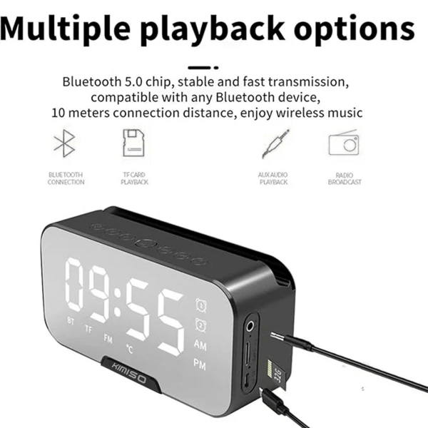 Reloj Despertador Kimiso K10 Parlante Bluetooth Temperatura Variante Color Negro
