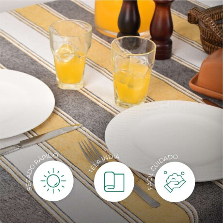 Mantel Tela India Algodón 140x250cm Mostaza Rayado