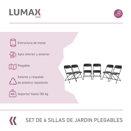 Set de 6 Sillas Lumax de Jardin Plegable Portable Set de 6 Sillas Lumax de Jardin Plegable Portable