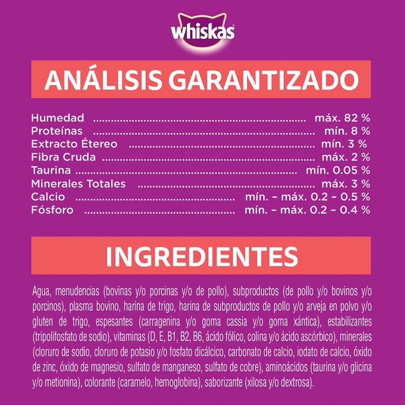 WHISKAS EN SALSA SOUFFLE CARNE ALIMENTO HUMEDO 85 GRS