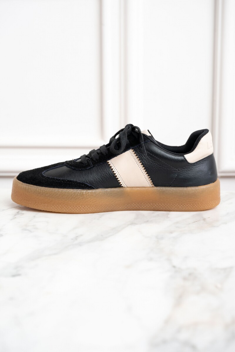 Zapatilla Combinada Cuero Negro