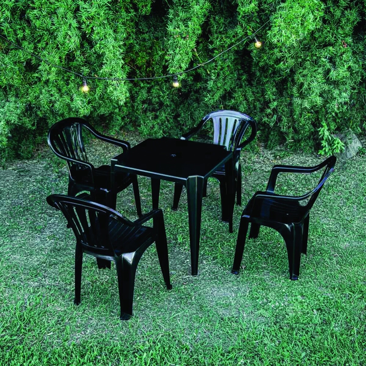 Juego de jardín Mesa + 4 sillas con apoya brazos - NEGRO 