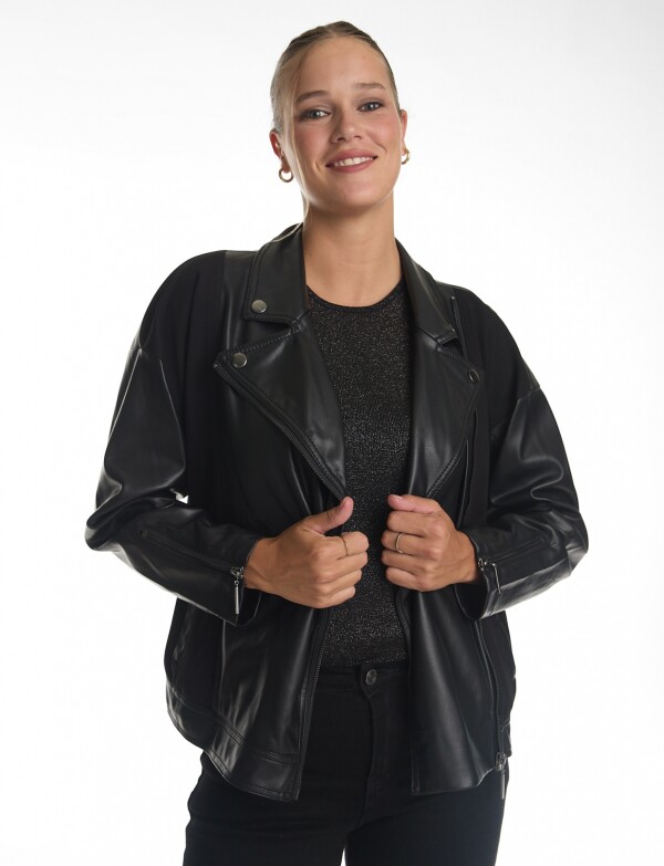 Campera Ecocuero Combinada NEGRO