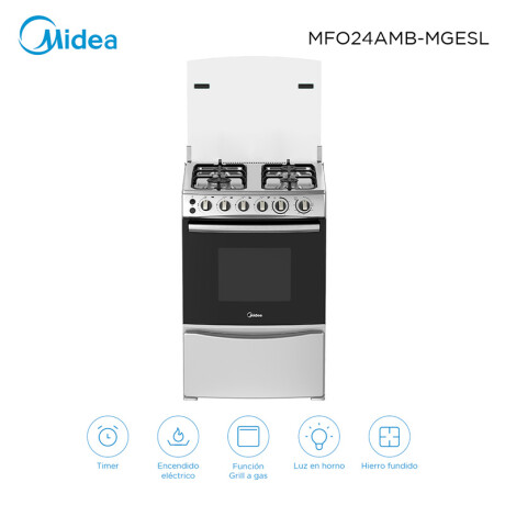 Cocina a Gas Midea con Grill MFO24AMB-MGESL Inox