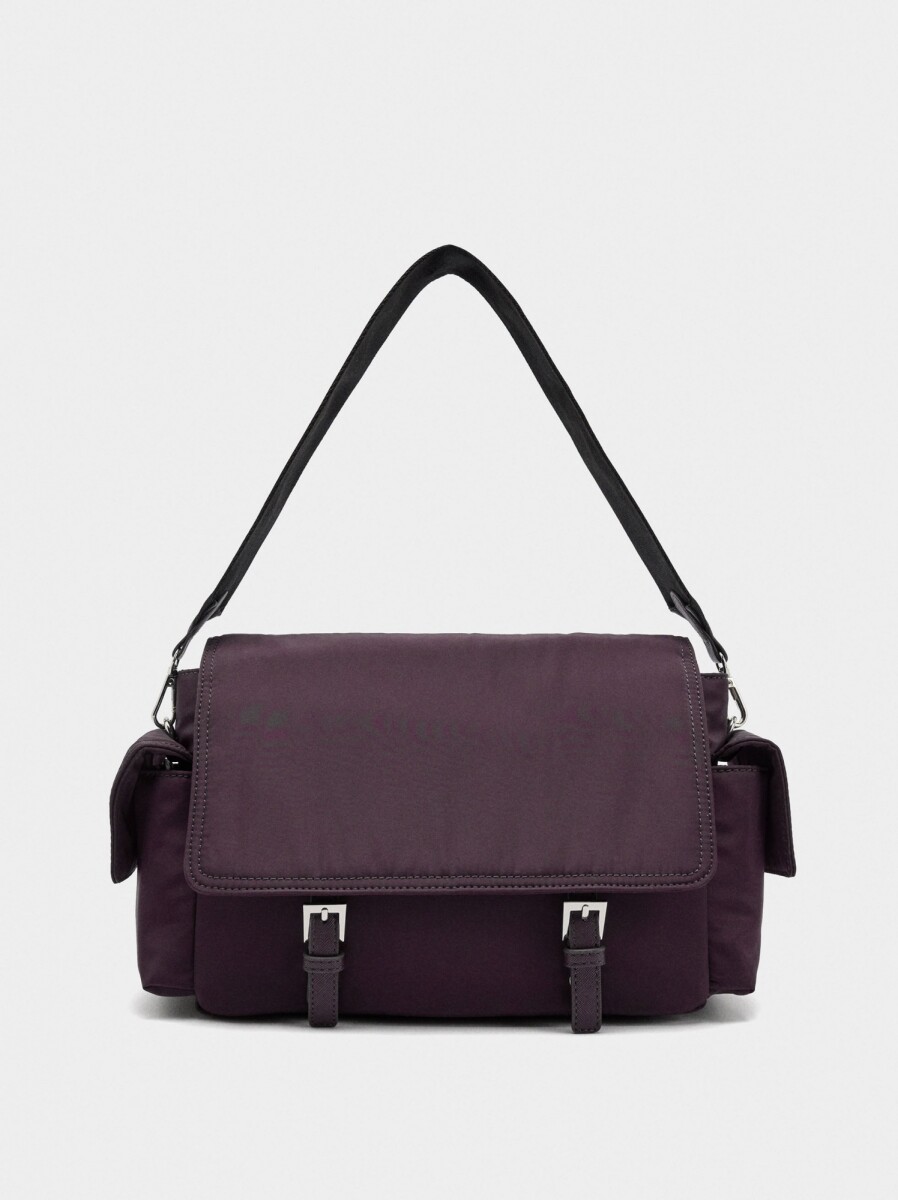 Bolso Bandolera De Nylon Con Solapa - burdeos 