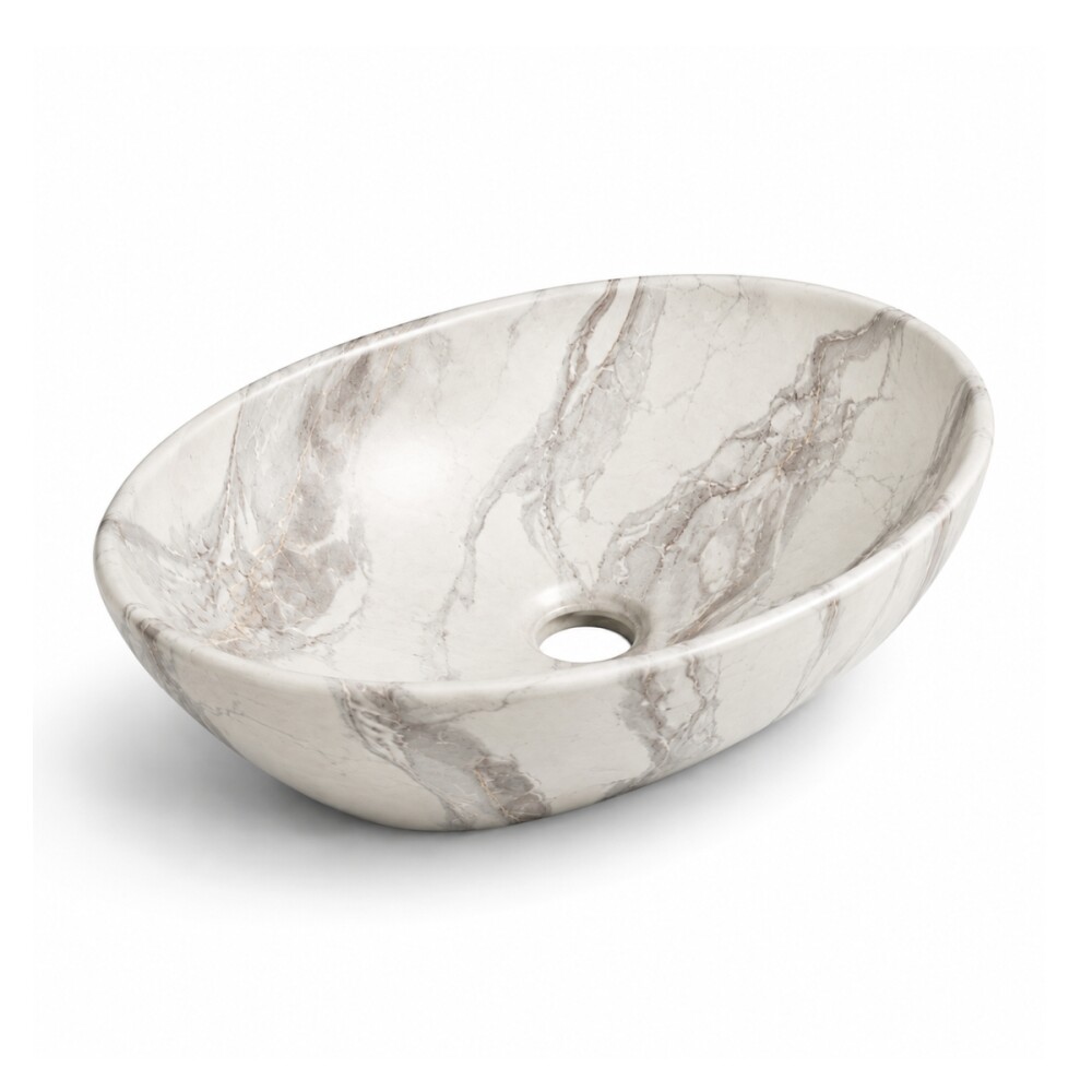Bacha De Apoyo Oval 41x35 Cm Blanca Marmolada Dmc Bacha De Apoyo Oval 41x35 Cm Blanca Marmolada Dmc