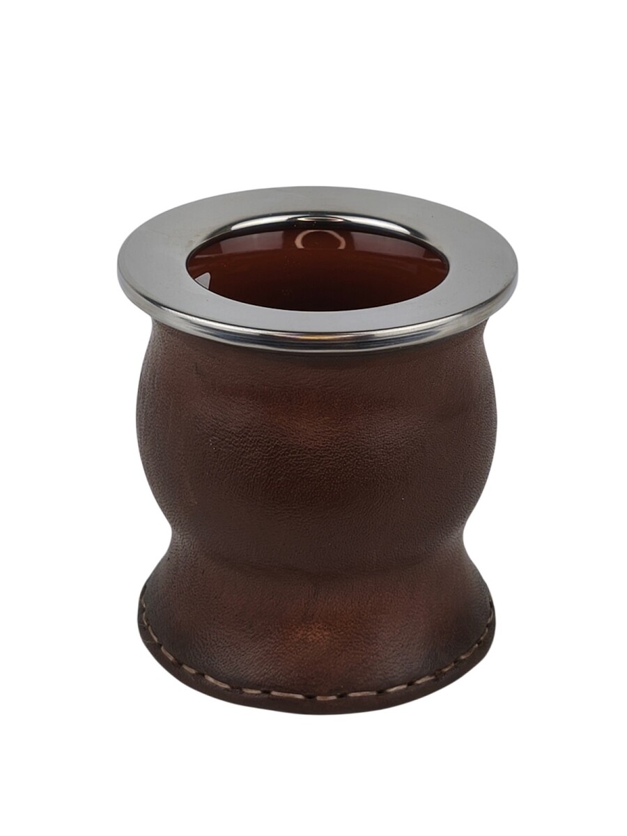 Mate de ceramica forrado en cuero tipo copa - Marrón 