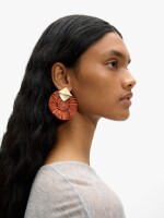 Pendientes Maxi Redondos Con Rafia naranja