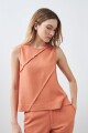 Blusa de lino con efecto desflecado durazno