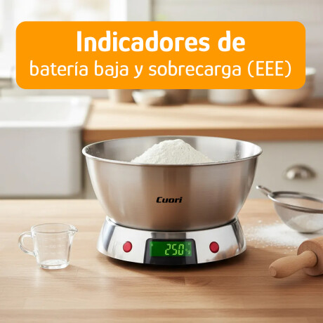 Balanza de Cocina Digital Acero Inox 5Kg LCD Bowl Extraíble Plateado