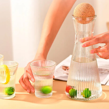 Set de vasos y botella de vidrio con tapa de bambú reutilizable 500ml Transparente
