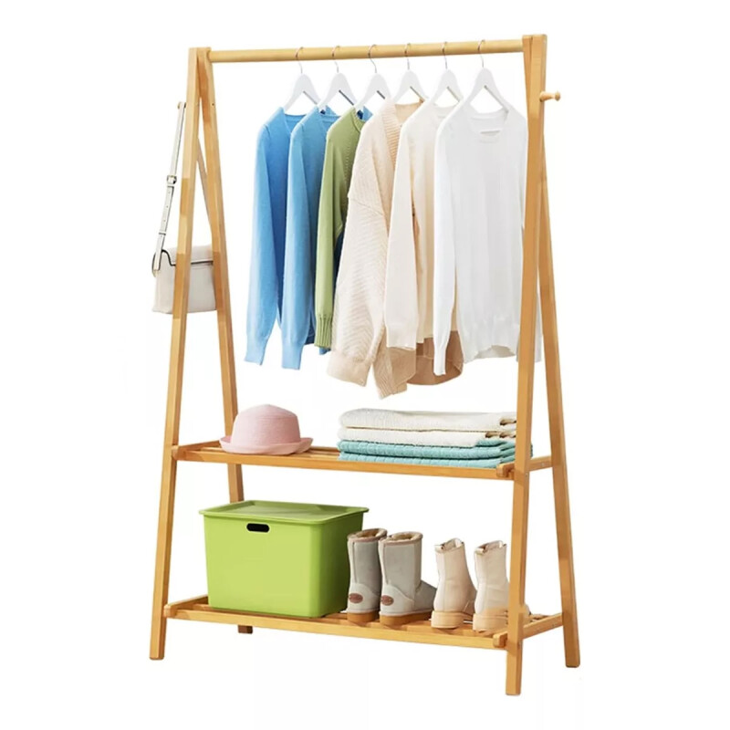 Perchero organizador con estantes de madera MADERA