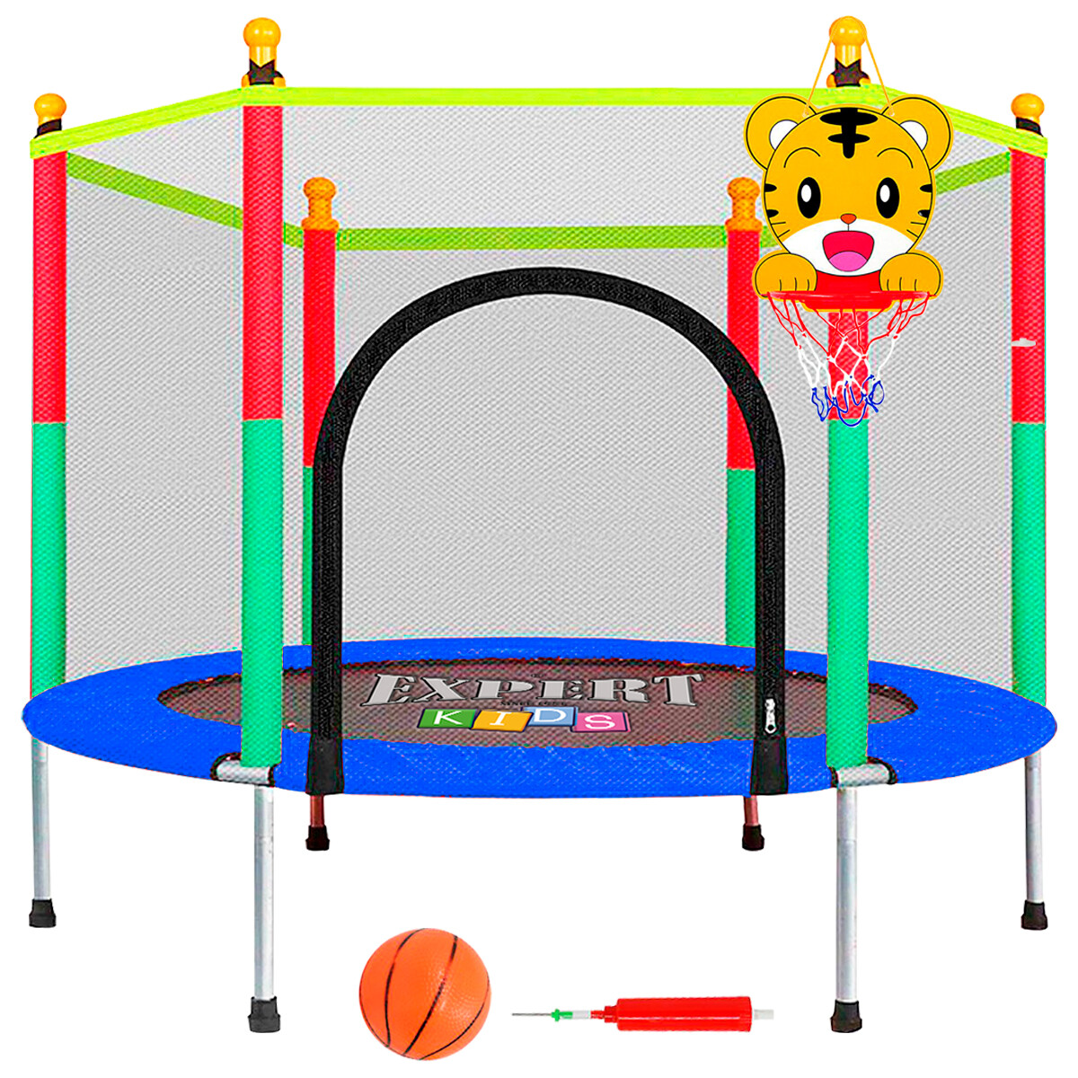 Cama Elástica Trampolín 1.40 + Cobertor + Red + Tablero Basket + Pelota + Inflador - Azul 