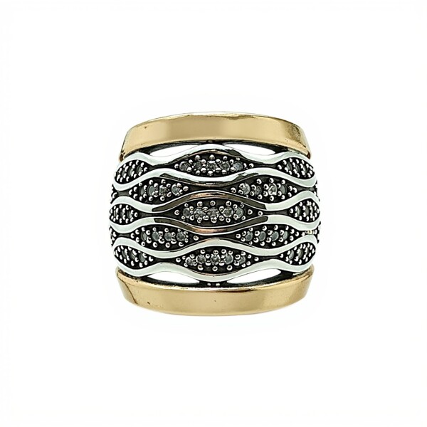Anillo Ondas-Plata y Oro-Piedra Zirconia-AN5373 conpiedra