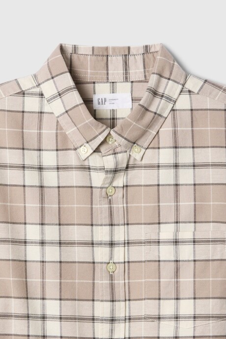 Camisa Standard Oxford Hombre Taupe White Plaid